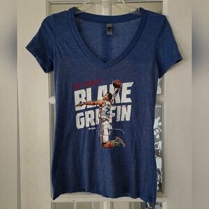Detroit Pistons Blake Griffin Blue V Neck T-Shirt Womens Small NBA Basketball